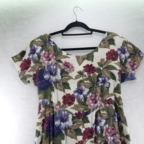 7/8 All That Jazz Midi Dress Plum Purple Floral Short Sleeve Vintage 80's 90's - Picture 5 of 14